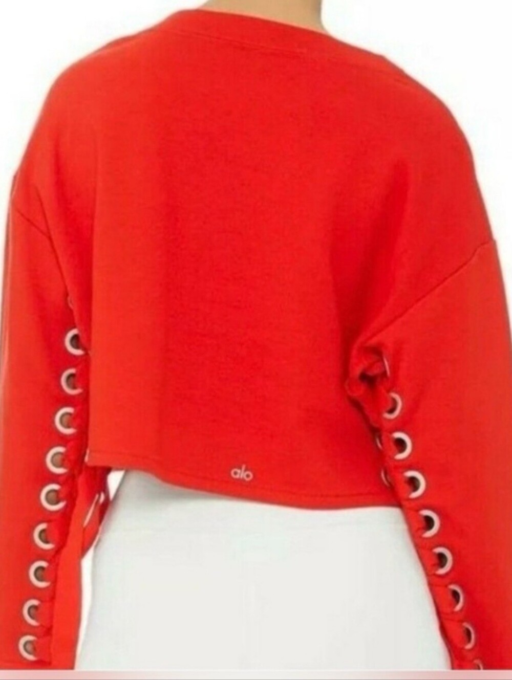 Alo Red Lace Up Sleeve Crop Top